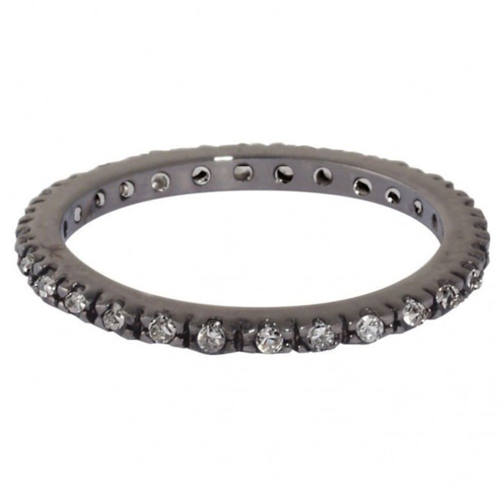 NWOT New Lisa Freede Laser Cut Eternity Gunmetal Band Ring w/Rhinestones Sz 6